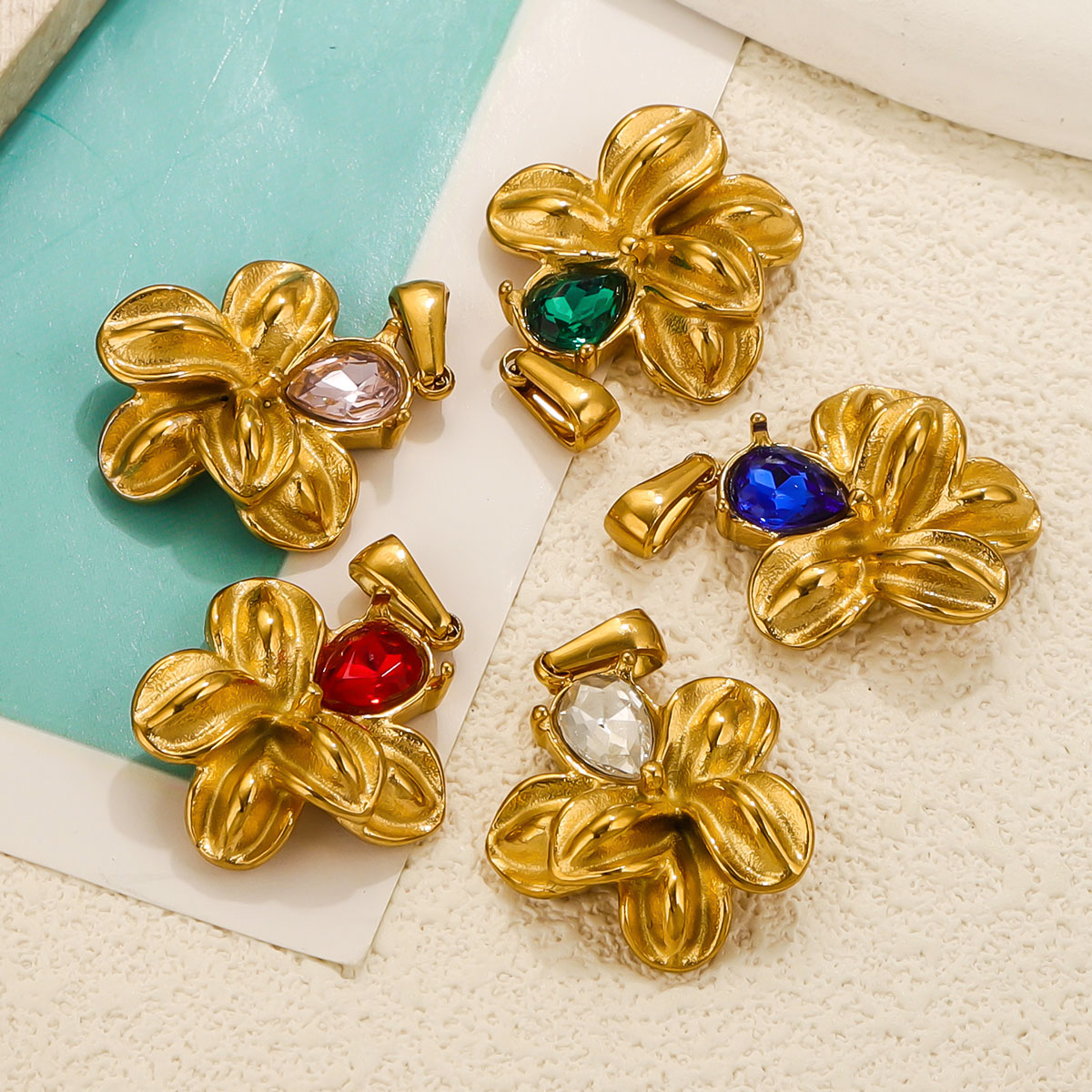 Jewelry Making Materials Wholesale - 2PCS Stainless Steel Charm Flower Charm