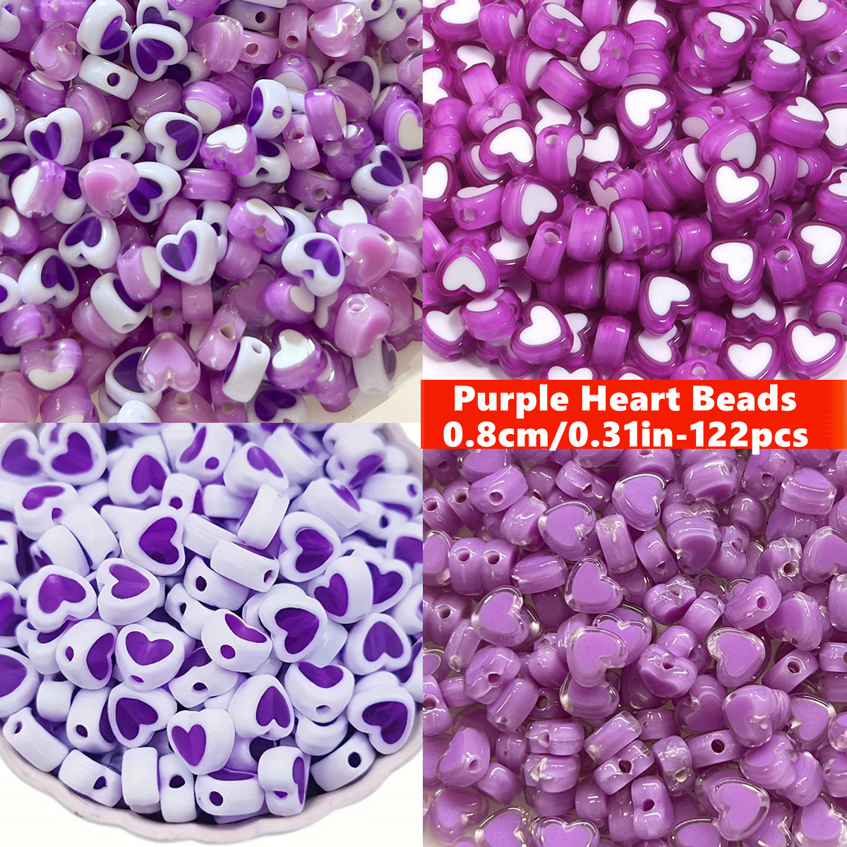 Jewelry Making Business - 122pcs 8mm purple Peach Heart Style