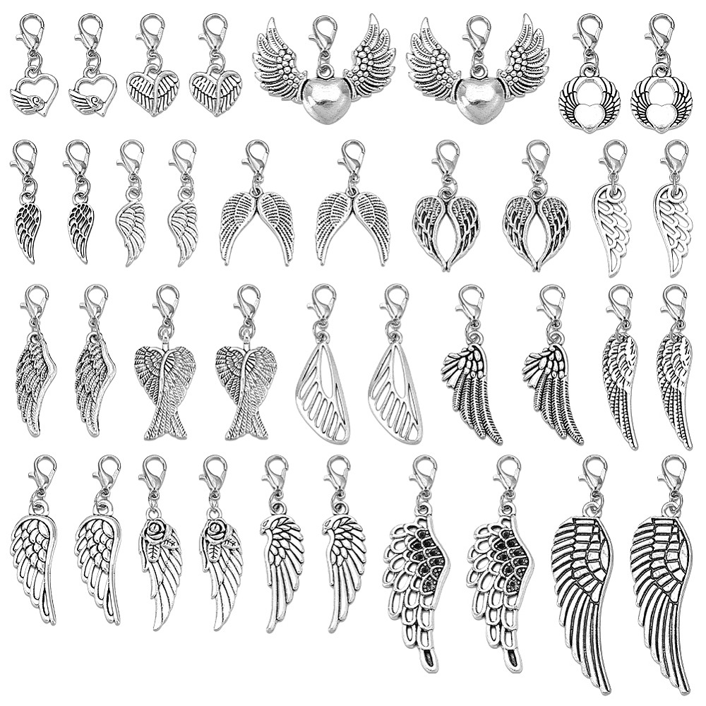 38Pcs 19 Styles Alloy Wing Pen - Lobster Clasp Silver recensione e prezzo