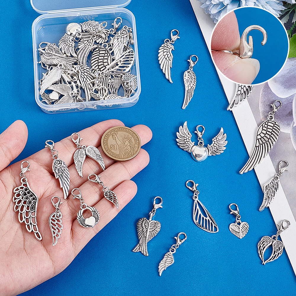 38Pcs 19 Styles Alloy Wing Pen - Lobster Clasp Silver recensione e prezzo