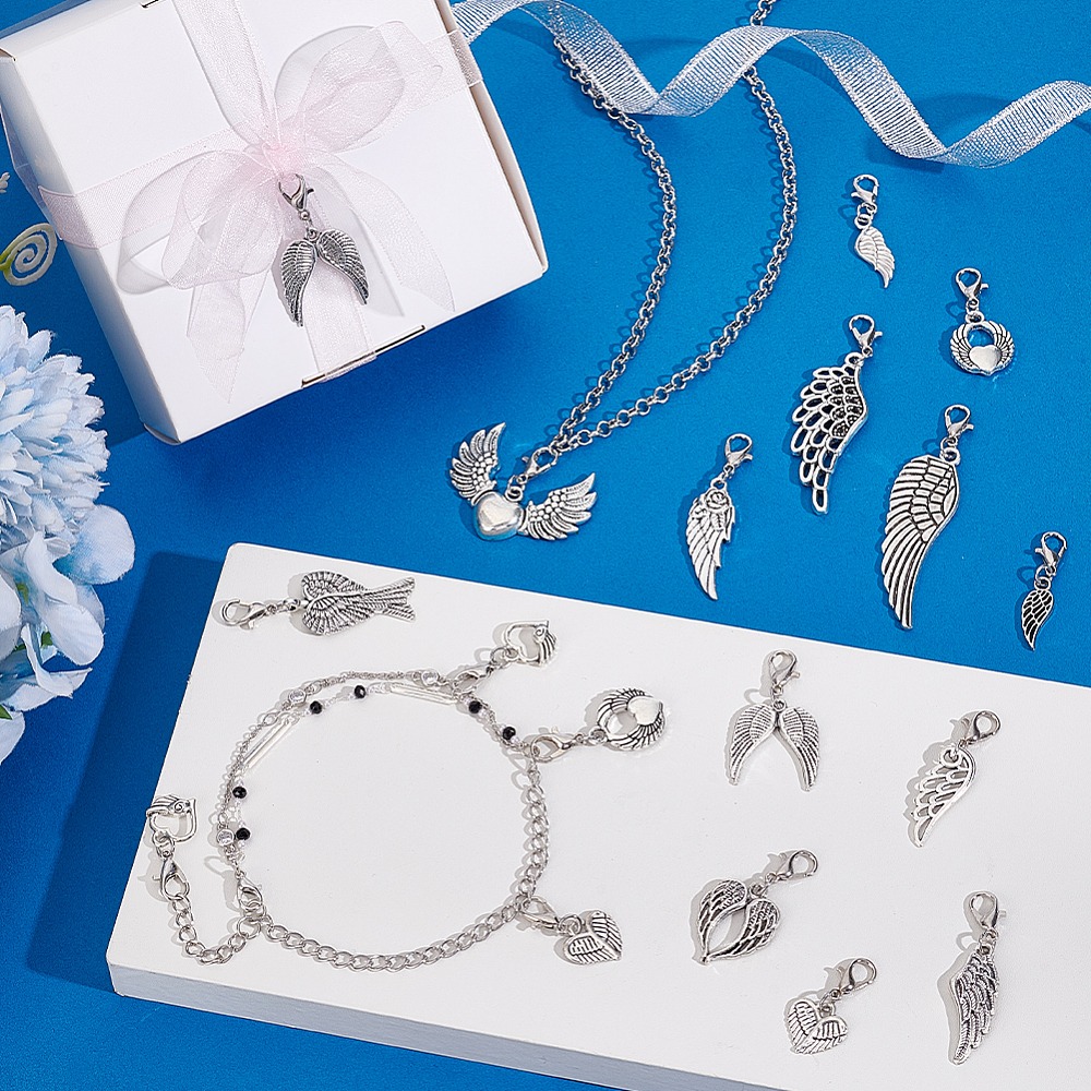 38Pcs 19 Styles Alloy Wing Pen - Lobster Clasp Silver recensione e prezzo