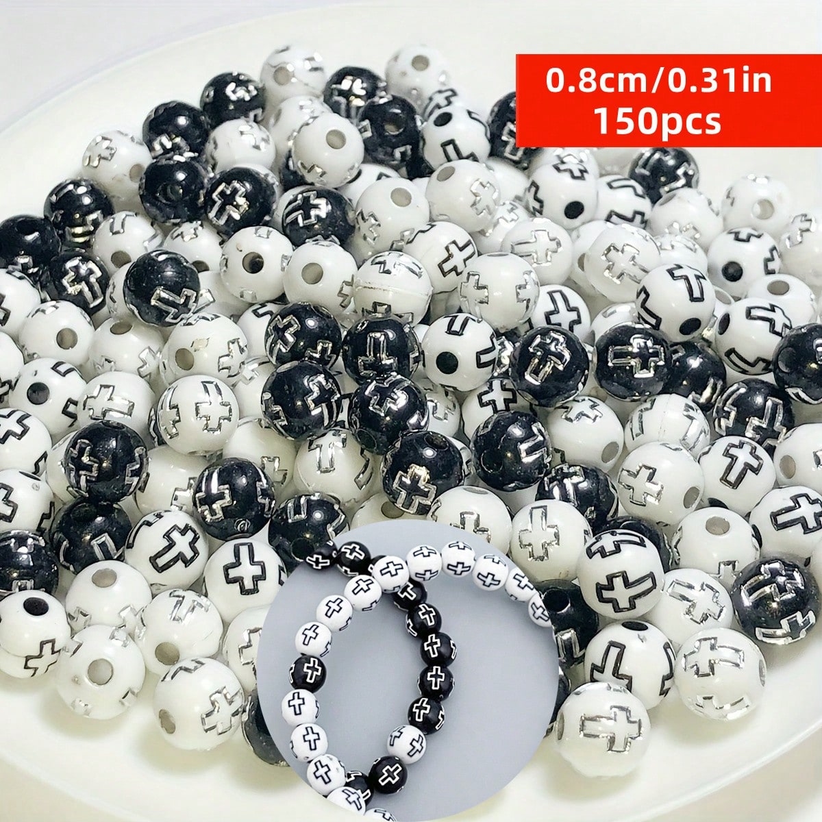 8mm 150pcs Black And White Cro - Jewelry Making Business recensione e prezzo